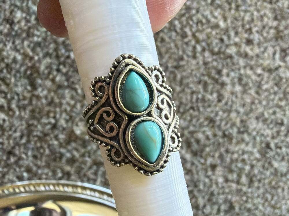 Set of 3 Vintage-Style Turquoise Tone Fashion Rings - Picture 3 of 5